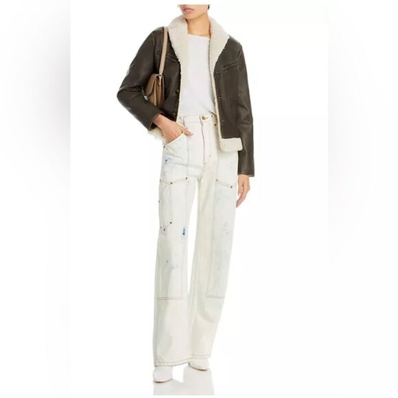 MOTHER The Mile High bomber jacket in brown faux leather and Sherpa detail M - Picture 16 of 16